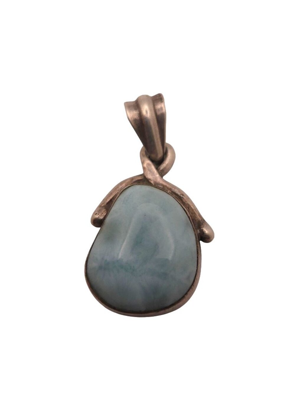 Vintage Sterling Silver & Larimar Teardrop Pendant  Natural Stone 1" Southwest